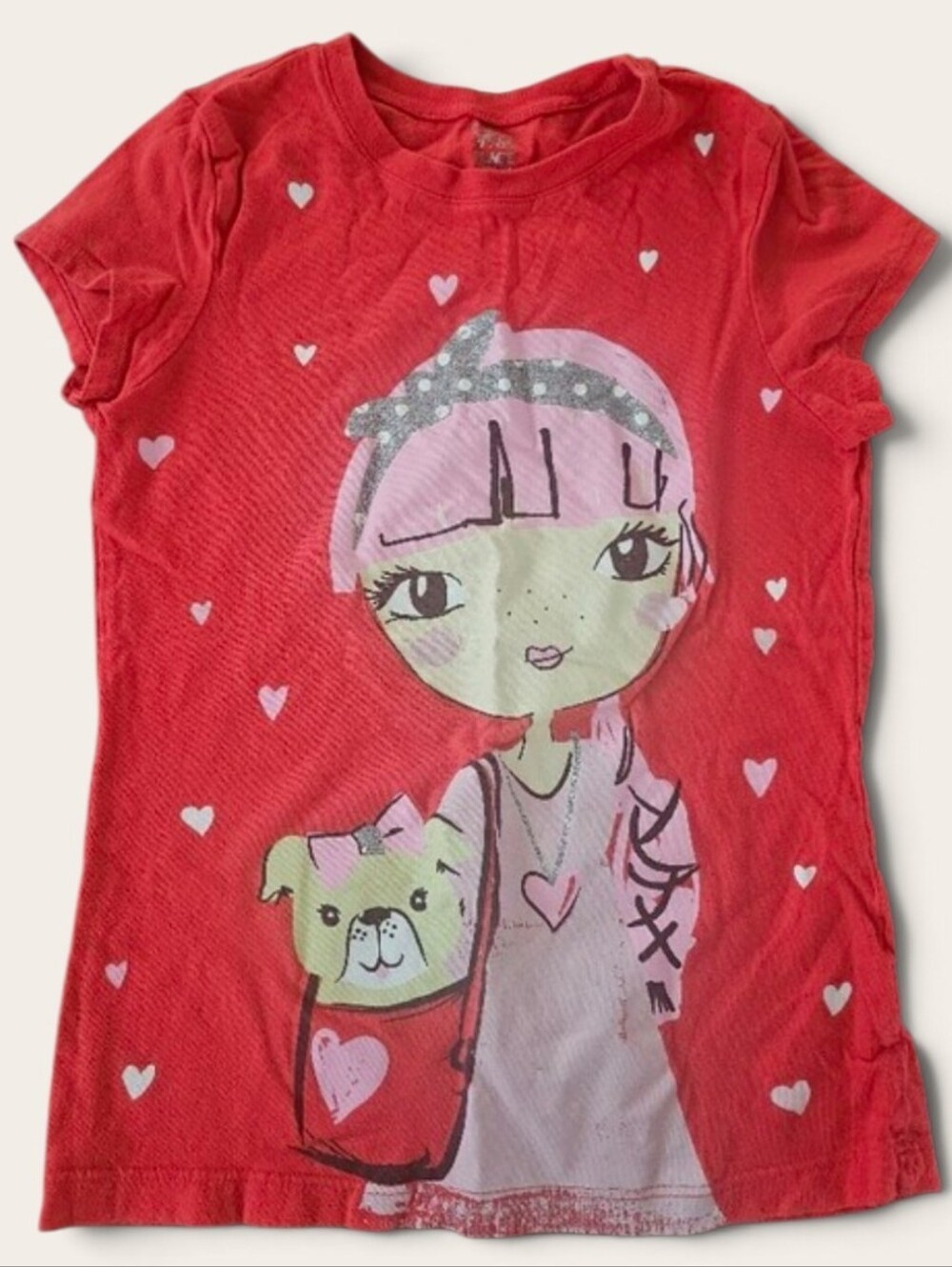 The Children's Place Red Short-Sleeve Tee with Pink Doll & Puppy Graphic